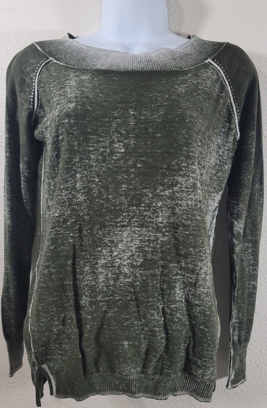 525 America Dark Green Ribbed Crew Neck Top Small Lightweight Soft Stretch